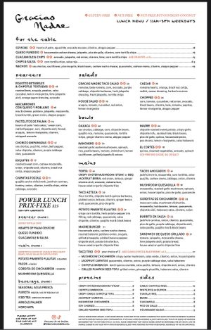 Lunch Menu - Highly recommend Price Fix Menu Option  at Gracias Madre - WeHo in West Hollywood