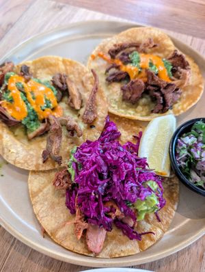 Taco trios. 2 mushroom and jackfruit at Gracias Madre - WeHo in West Hollywood