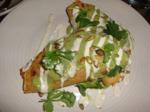 QUESADILLAS DE CALABASA
Butternut squash and caramelized onions folded into tortillas with cashew nacho cheese and pumpkin seed salsa at Gracias Madre - WeHo in West Hollywood