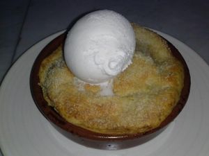 PEACH COBBLER -  Be Love Farm peaches, homemade vanilla bean coconut ice cream at Gracias Madre - WeHo in West Hollywood