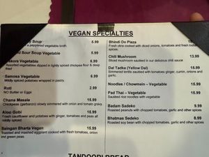 Vegan Specials at Taste of Taj in Perry Hall