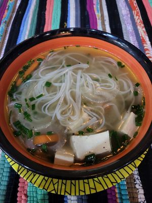 Pho tofu veggies noodle soup at Heaven Guesthouse and Restaurant in Pakse