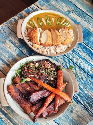 Tofu katsu curry & Cauliflower steak with chips at Golden Fleece Kitchen @ Hockley Emporium   in Nottingham