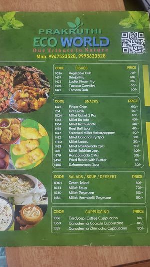 Menu at Prakruthi Eco World in Fort Kochi