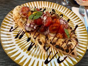 Bruschetta pomodorro (tomatoes, red onion and balsamic vinegar)  at Alforno Madeira in Machico