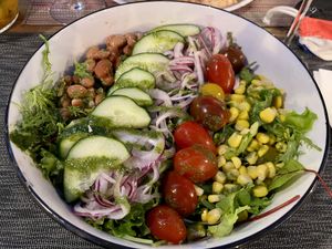 Vegan salad. Huge portion. Also a lot of red onion in it. Good to know in case you are not a big raw onion fan  at Alforno Madeira in Machico