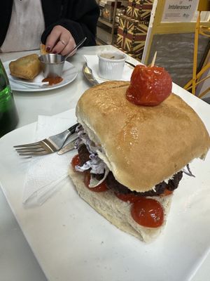 Bean burger and empanada  at Rustic in South East London
