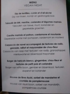 monthly vegan night menu at Aub-svp in Brussels