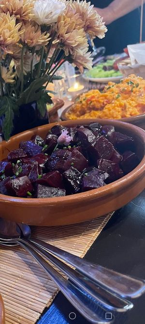 Beetroot salad and batata ensaladilla. at El Espejo in La Palma