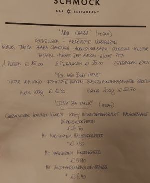 Menu at Schmock in Munich