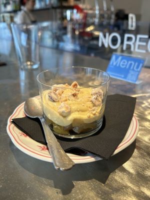 Pears, chantilly cream and sanded hazelnuts  at Bluesquare in Milan
