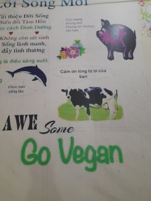 Poster on the wall about veganism at Sen Vàng in Ho Chi Minh City