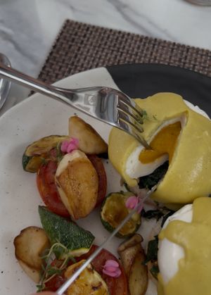 vegan pumpkin benedict (vegan egg)  at Seiva Brunchery in Chiang Mai