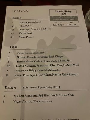 Vegan menu at Iberico World Tapas  in Nottingham