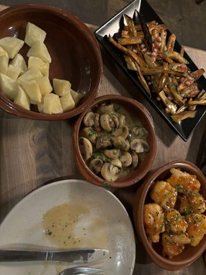 Mix of different options like aubergine fries    at Iberico World Tapas  in Nottingham