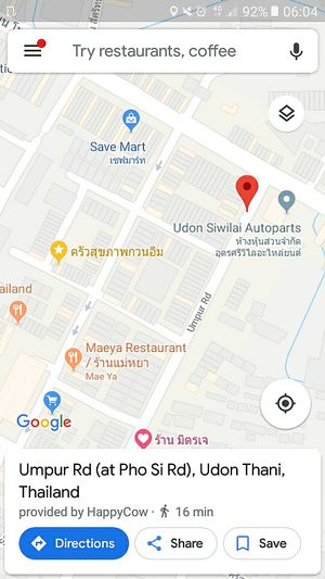 Happy cow says red pin lol reality says gold pin 555 at Krua Sukapap Kwan Yin in Udon Thani