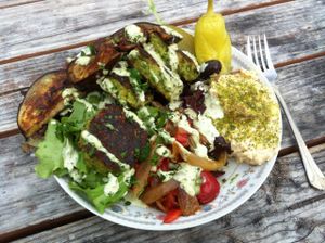 Falafel as a salad- gluten-free! at Wolf and Bear's - Food Cart SE 28th in Portland