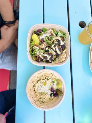 Falafel bowl and hummus bowl  at Wolf and Bear's - Food Cart SE 28th in Portland