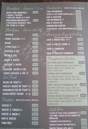 Menue at The White Hare Cafe in Kirkby Stephen