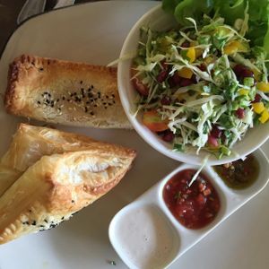 Boureshka with home made cheese, and potato at Green Gallery in Koh Phangan