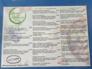 Menu at Green Gallery in Koh Phangan