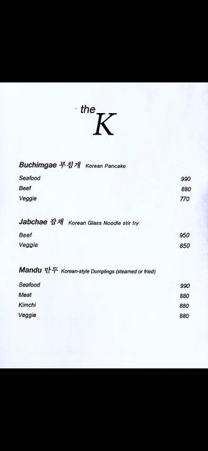 Menu at The K Korean Restaurant in Diani
