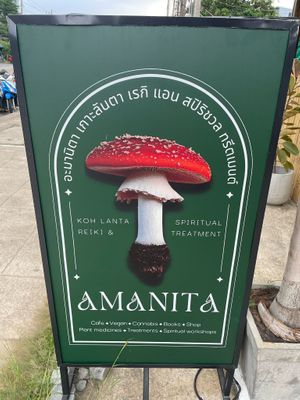 sandwich board in front of restaurant  at Amanita in Koh Lanta