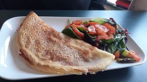Pastrami, tomato, garlic and cheese crêpe at Delicious   in Harrogate