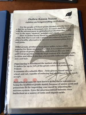 menu description at Dobra Kasza Nasza in Zakopane