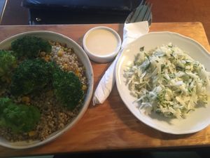 Kasza zapiekana z brokułami i surówka. Pyszne i bardzo sycące. Bardzo polecam 😊 at Dobra Kasza Nasza in Zakopane