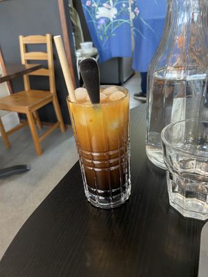 Thai coffee with OJ  at Ping An Veggie Time @Dover Gardens in Adelaide