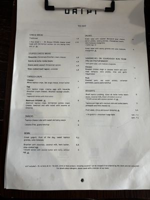 Menu  at UAIPI in Lisbon