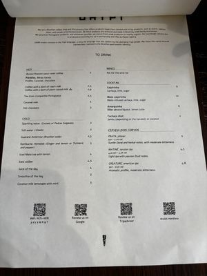 Menu  at UAIPI in Lisbon