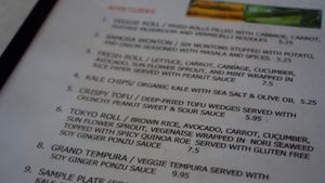 appetizer menu at Red Curry Vegan Kitchen in Flagstaff