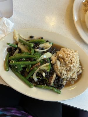 Lemongrass curry. No coconut milk. Loaded with veggies. Choice of protein was black beans    at Red Curry Vegan Kitchen in Flagstaff