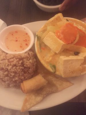 Massaman curry with steamed tofu at Red Curry Vegan Kitchen in Flagstaff