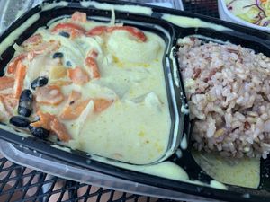 Yellow curry with black beans at Red Curry Vegan Kitchen in Flagstaff