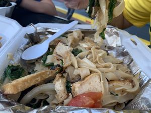 Noodles with vegetables, mushrooms and fried tofu at Red Curry Vegan Kitchen in Flagstaff