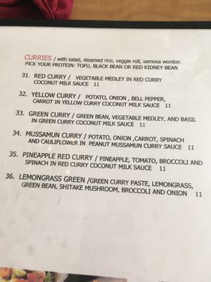 Menu at Red Curry Vegan Kitchen in Flagstaff