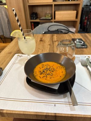 Carrot soup, yum!  at Rosemary  in Alicante
