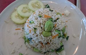 Veganized Petai Fried Rice - no egg, mock meat, soy/oyster mushroom sauce ~ delicious! at You Yuen Vegetarian in Kota Kinabalu