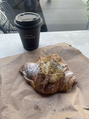 Vegan Pistachio Croissant And Filter Coffee  at Saint Espresso  in London