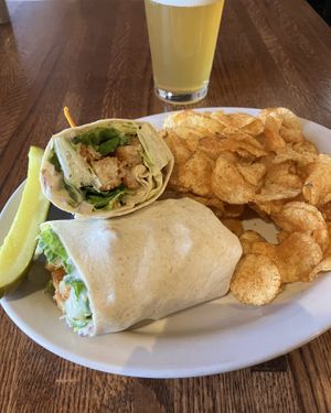 Crispy Chicken Caesar Wrap. Each bite of the plant-based chicken produced a satisfying crunch. at Pub 42 in New Hope