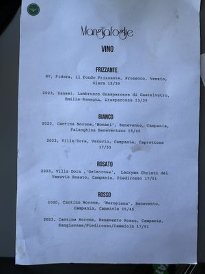 Wine menu  at MangiaFoglie  in Long Beach