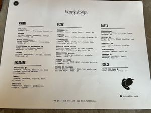 Dinner menu  at MangiaFoglie  in Long Beach