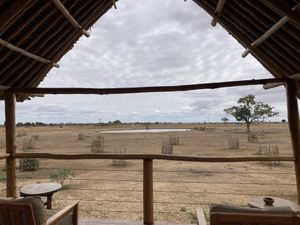 View from the viewing point to the waterhole  at Satao Camp in Tsavo