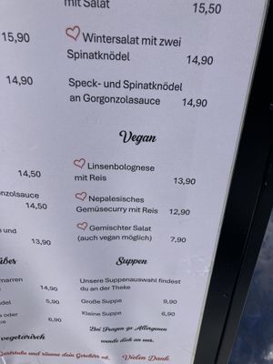 Menu  at Wormser Hütte in Schruns