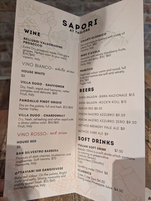 Wine list Feb 25 at Sapori at Tailors in Islington