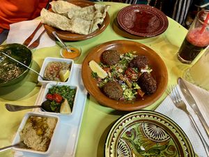 Mezze & falafels (original & beetroot)   at Manouche La Cuisine des Voyages in Tamraght