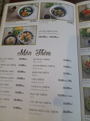 Menu at Bửu Niệm in Ho Chi Minh City